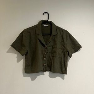 cropped green button up